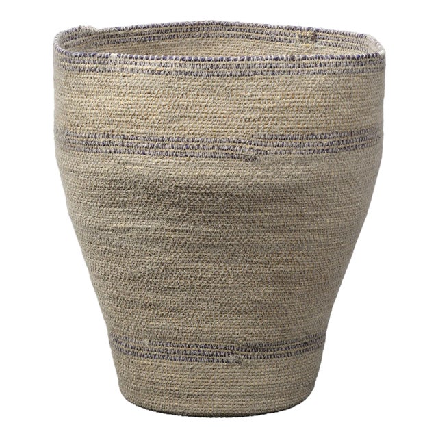 Jamie Young Trophy Basket in Seagrass with Blue Accents For Sale