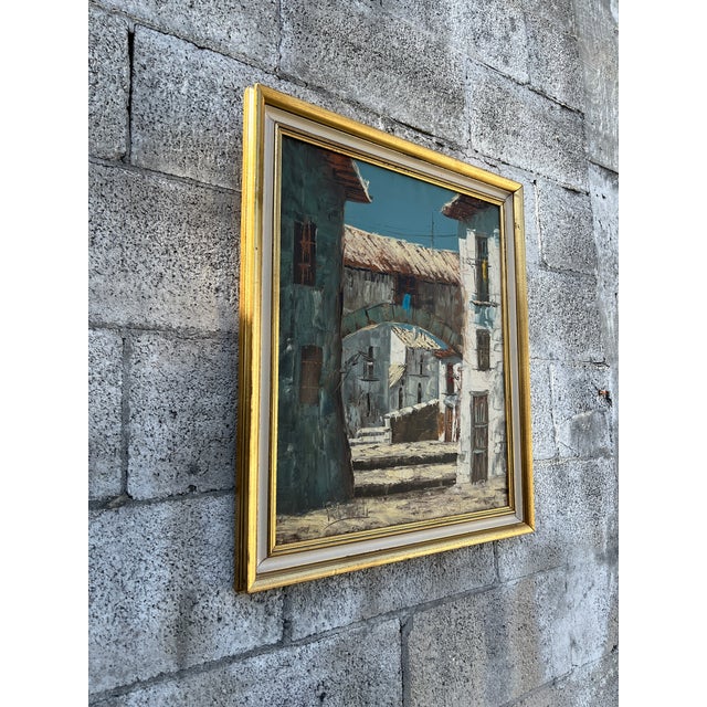 1960s Mid Century Architectural Landscape Oil Painting Framed and Signed by the Artist. Circa 1960s For Sale - Image 5 of 15