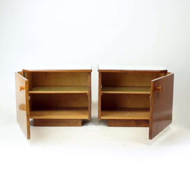 Bedside Tables in Walnut and White Glass, 1964, Set of 2 For Sale - Image 10 of 16
