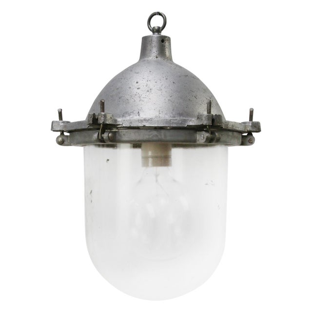 Vintage Industrial Metal and Clear Glass Pendant Light For Sale - Image 5 of 6