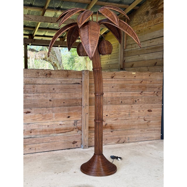 Vintage Rattan Palm Tree Floor Lamp With Three Coconut Lights For Sale - Image 11 of 12