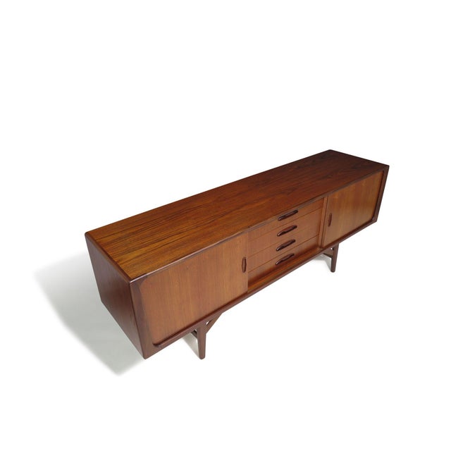 Mid-Century Scandinavian Low Teak Sideboard Media Credenza 68 '' For Sale - Image 9 of 12