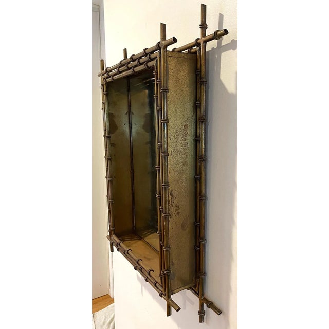 Original Vintage Mid-Century Hollywood Regency "Curtis Jere" Style Brass Faux Bamboo Shadow Box Wall Mirror.
