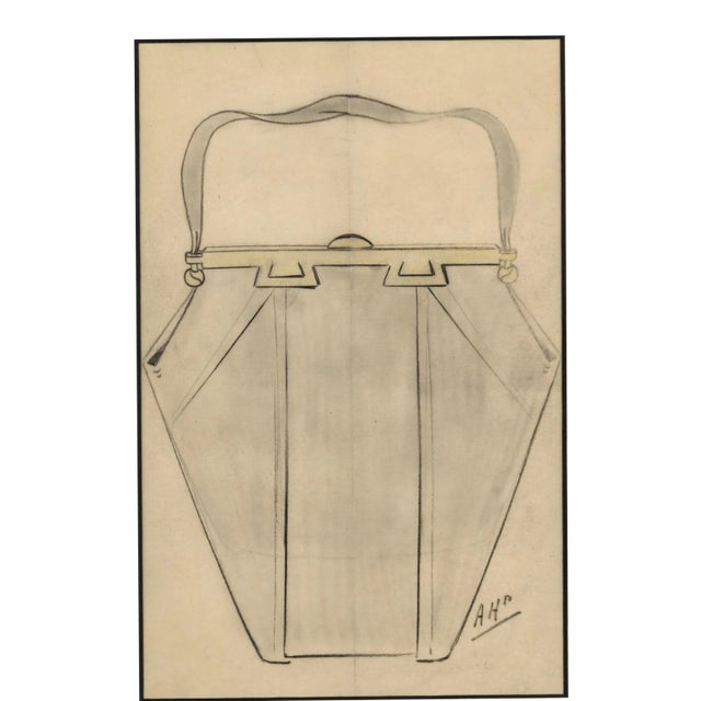 1930s Art Deco French Pocketbook Fashion Design Drawing For Sale