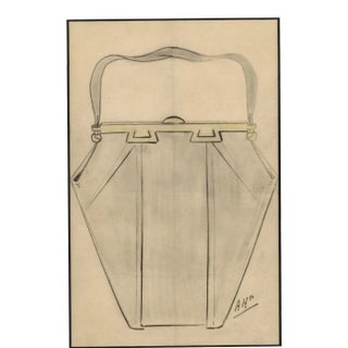 1930s Art Deco French Pocketbook Fashion Design Drawing, Matted For Sale
