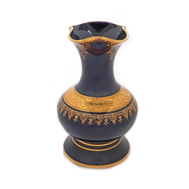 Pair of Limoges porcelain vases decorated with gold friezes [Ca. 1950] French workshop Deep blue cobalt porcelain h=15 cm...