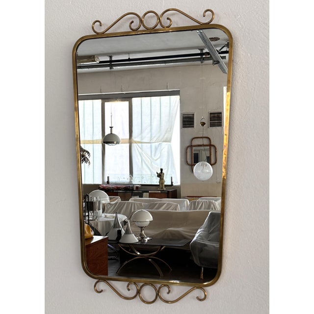 Mid-Century Modern Mid-Century Italian Brass Wall Mirror with Decorations in the style of Gio Ponti, 1970s For Sale - Image 3 of 15