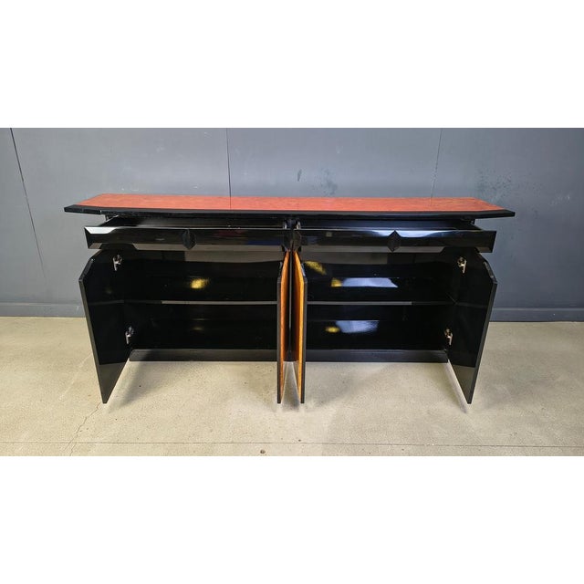 1980s Vintage Lacquer and Burl Wood Credenza, 1980s For Sale - Image 5 of 15