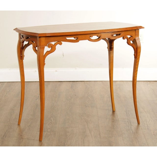 Tan Antique French Art Nouveau Marquetry Inlaid Table For Sale - Image 8 of 13