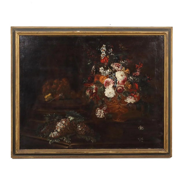 Lombard School, Still Life with Grapes, Flowers and Mushrooms, Late 1600s, Oil on Canvas, Framed For Sale - Image 10 of 10