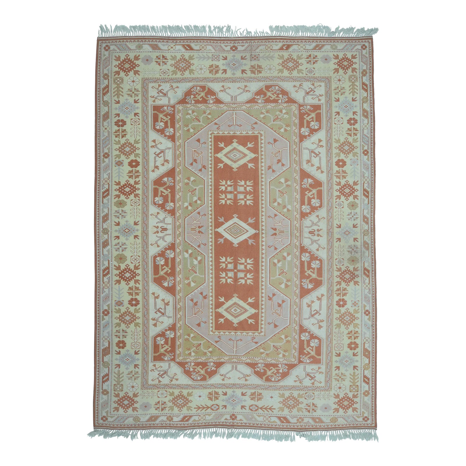 1970s Vintage Turkish Handmade Wool & Cotton Orange Area Rug | Chairish