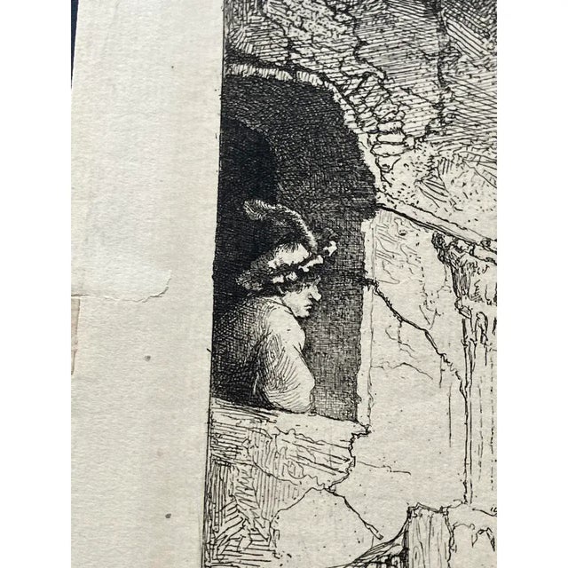 Charcoal Vintage Rembrandt "The Good Samaritan" Etching Reproduction | Mid-Century Old Master Art Print on Hand-Laid Paper For Sale - Image 8 of 12