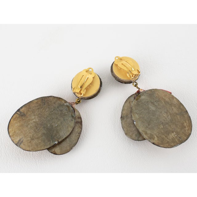 Plastic Cilea Paris Floral Resin Dangle Clip Earrings Coral and Taupe Lunaria For Sale - Image 7 of 8