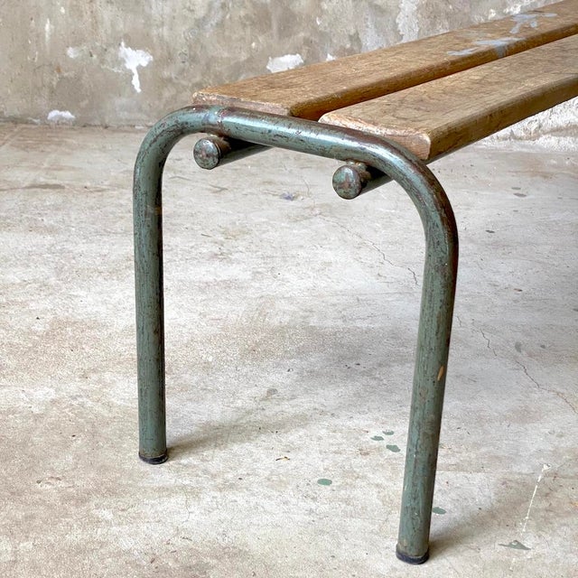 1950s Vintage School Bench in Metal and Wood, 1950s For Sale - Image 5 of 6