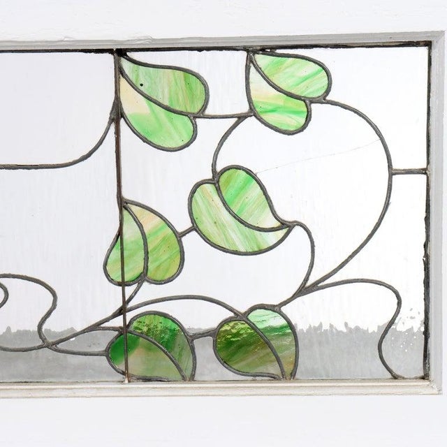 1920s Arts & Crafts Stained Glass Transom Window With Stylized Yellow Roses C1920 For Sale - Image 5 of 14