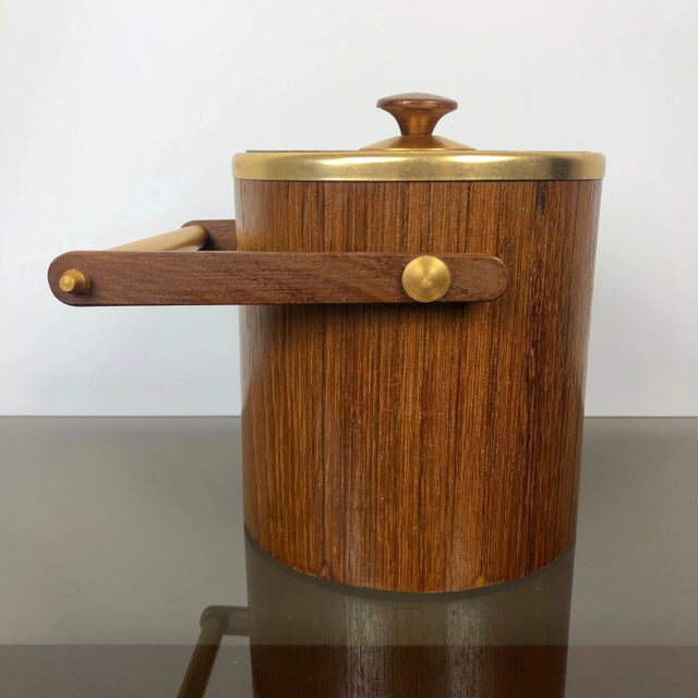 Gold Metal & Teak Ice Bucket Holder, Italy, 1960s For Sale - Image 6 of 14