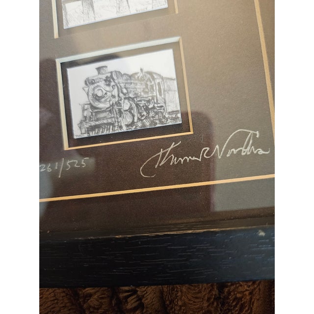 Vintage Framed, Multi-Aperture Limited Edition Lithograph Print Featuring Pencil Sketches, Steam Locomotives by Thomas R. Voorhis For Sale - Image 4 of 4