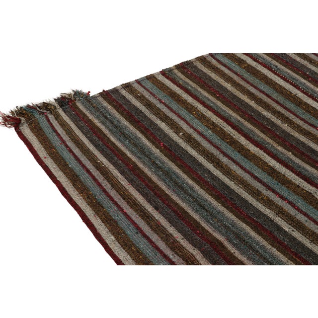 1950s 1950s Vintage Mid-Century Kilim Beige-Brown Red and Blue Striped Pattern For Sale - Image 5 of 7