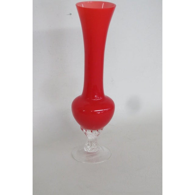 Mid-Century Modern Ruby Red Glass Vase With Clear Cut Pedestal Base Mid Century Modern Style 4883b For Sale - Image 3 of 13
