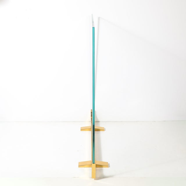 Brass Mid-Century Sculptural Polished Brass & Glass Fireplace Screen For Sale - Image 8 of 11
