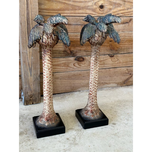 Pair of Sculptural Metal Palm Tree Candleholders by Justin Sculpture For Sale In Naples, FL - Image 6 of 12
