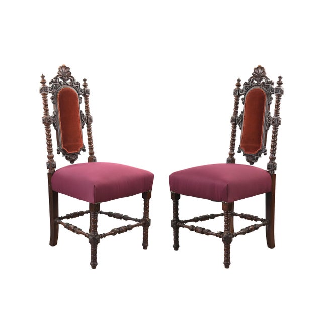 Victorian 4 19th Century Victorian Carved Red Oak Dining Chairs, For Sale - Image 3 of 12