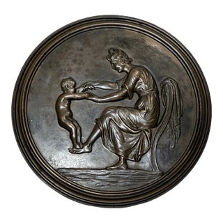 British 19th Century Coalbrookdale Bronze Mother Holding Her Child Wall Sculpture For Sale