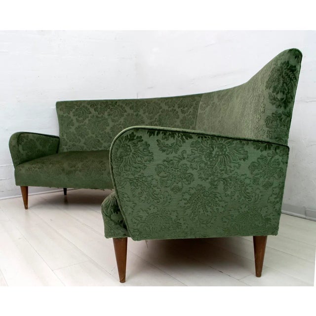 Forest Green Mid-Century Italian Velvet & Damask Sofa, 1950s For Sale - Image 8 of 12
