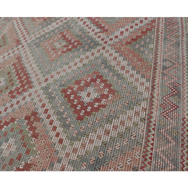 Colorful Vintage Turkish Embroidered Flat-Weave in Diamond Design. Keivan Woven Arts / rug / EN-179894 country of origin /...