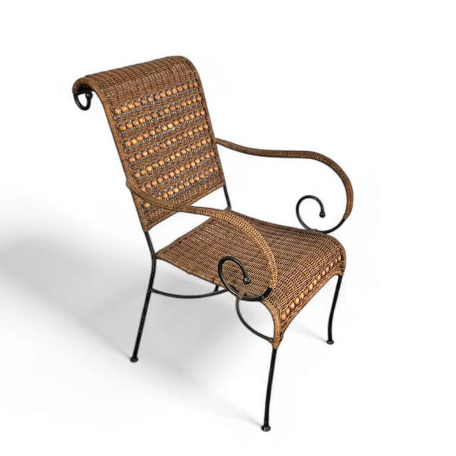 Brown Wrought Iron and Rattan Armchairs, 1970s, Set of 2 For Sale - Image 8 of 15