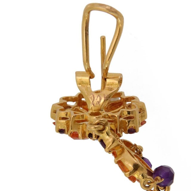 Contemporary Stunning 22k Gold Amethyst Citrine Long Dangle Floral Earrings -LIQUIDATION, 2 pieces For Sale - Image 3 of 5