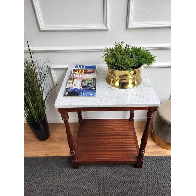 Mid-Century Italian Modern Wood and White Marble Top Work or Side High Table, 1930s For Sale - Image 3 of 7