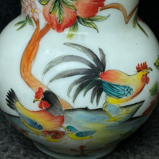 Glass Vintage Chinese Painted Glass Vase With Rooster and Peony - "Success & Prosperity" Motif For Sale - Image 7 of 9
