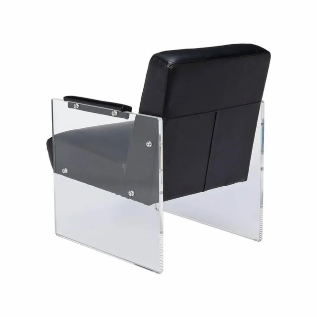 Modern Black Leather and Lucite Armchair For Sale - Image 4 of 9