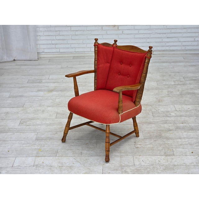 Scandinavian Armchair in Red Wool and Beech, 1960s For Sale - Image 10 of 18