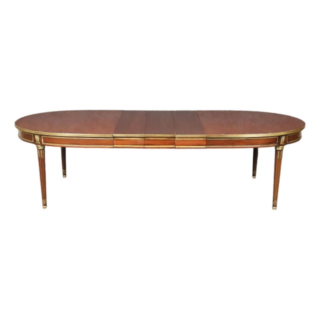 Signed Maison Jansen Brass and Bronze Adorned Mahogany Dining Table With 3 Leaves For Sale