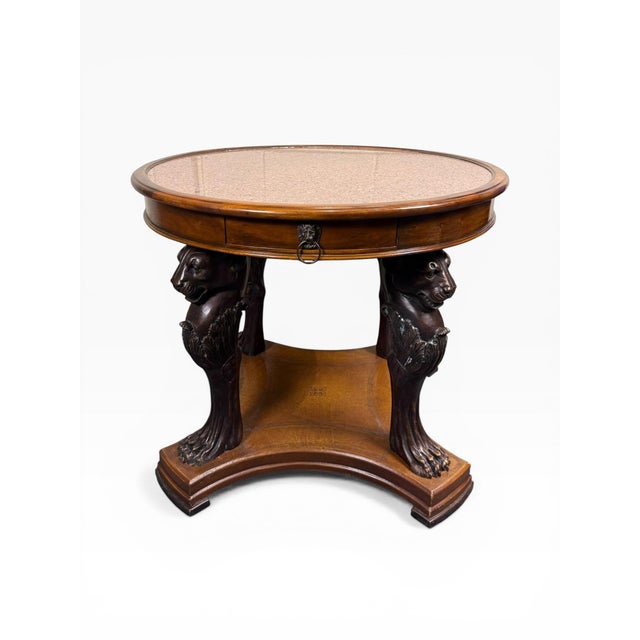 Neoclassical Theodore Alexander Neoclassical Lion Monopodia Game Table With Granite Top & Pull-Out Trays For Sale - Image 3 of 13