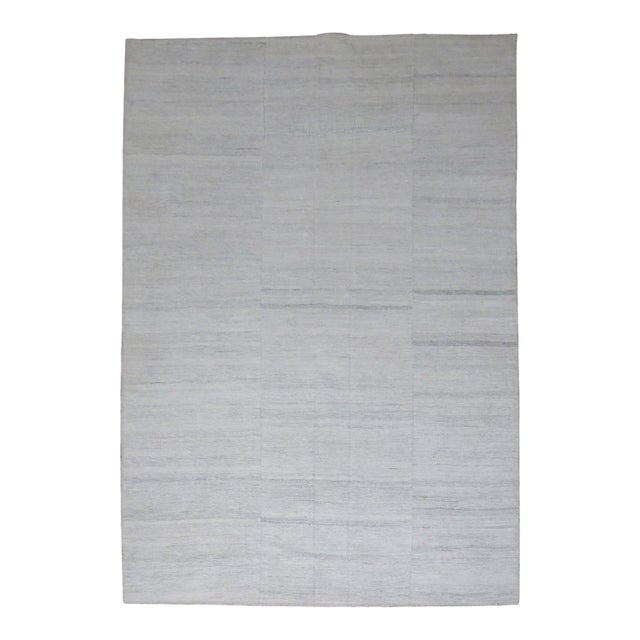 Zabihi Collection White Modern Textured Persian Kilim For Sale