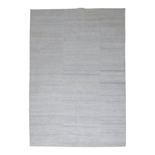 Zabihi Collection White Modern Textured Persian Kilim - 5'5" x 8'3" For Sale