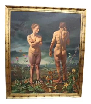 Large Adam & Eve Painting by Al Gury, Framed