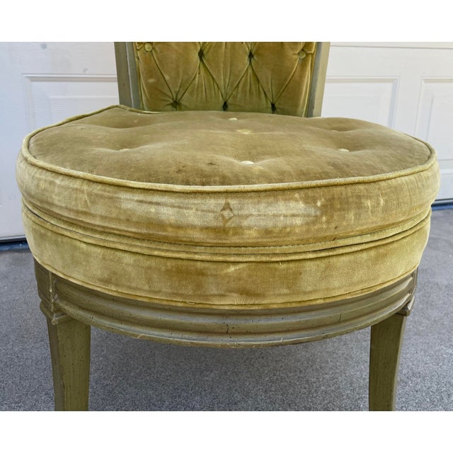 Pair of Vintage Lewittes Hollywood Regency Tufted Citrus Velvet High-Back Dining Chairs For Sale - Image 9 of 18