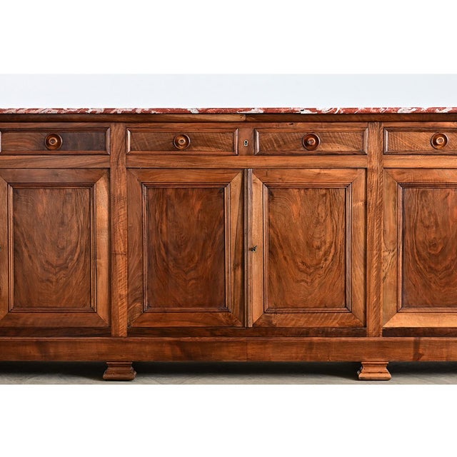 French 19th Century Louis Philippe Walnut Enfilade with Red Marble Top For Sale - Image 11 of 16