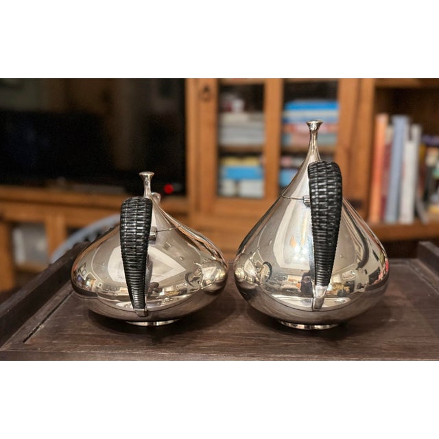 Black 1960s Mid Century Modern John Prip for Reed and Barton. Dimension Tea and Coffee Service Set With Tray and Extra Coffee Pot. Silverplate - 6 pcs For Sale - Image 8 of 12