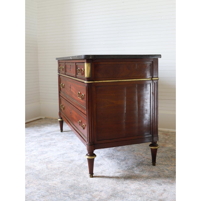 Brown 19th Century French Louis XVI Commode With Black Marble Top For Sale - Image 8 of 14