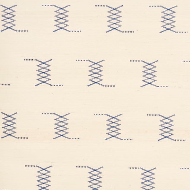 SAMPLE - Schumacher x A Rum Fellow Kin Sisal Embroidery Wallpaper In Ink On Ivory For Sale