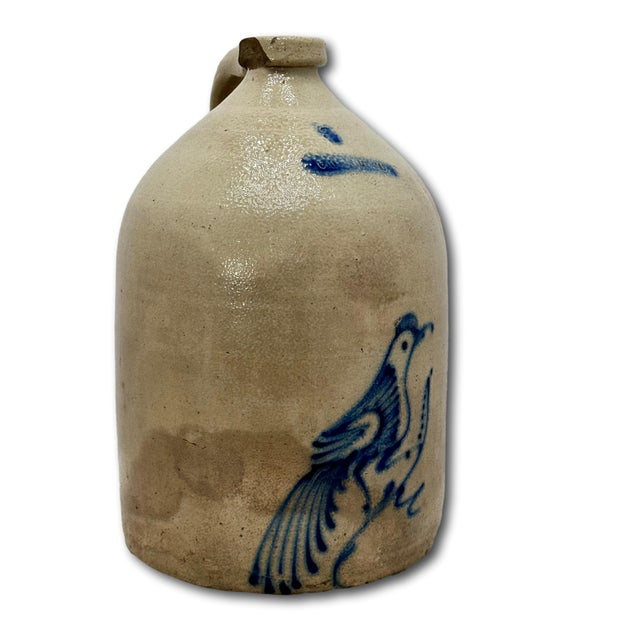 Late 19th Century Excellent Large 3 Gallon Size Antique 1870s American Blue Bird Decorated Stoneware Jug by Whites in Utica New York For Sale - Image 5 of 18