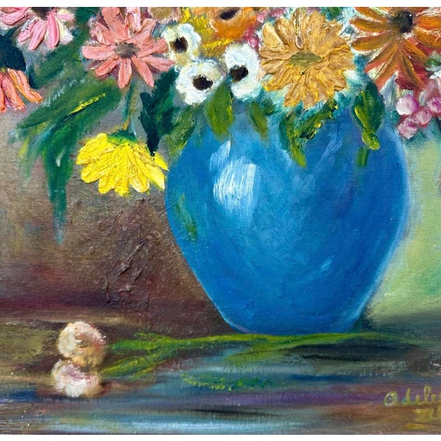 1940s Wpa Suffragist Artist Adele Clark Framed Rare Floral Impressionist Oil Painting For Sale - Image 9 of 18