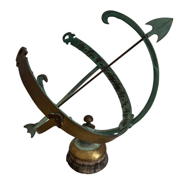 1960s Brass Armillary Sundial on Wood Base For Sale
