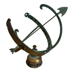 1960s Brass Armillary Sundial on Wood Base