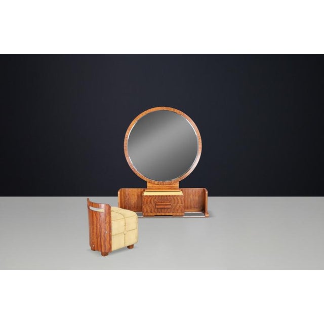 Art Deco French Vanity with Sliding Center Cabinet and Stool, 1930s, Set of 2 For Sale - Image 9 of 16